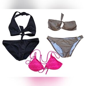 Bikini Bundle: 1 Dark Brown Top & Bottom, 1 Tan Top & Bottom, 1 Hot Pink Top XS